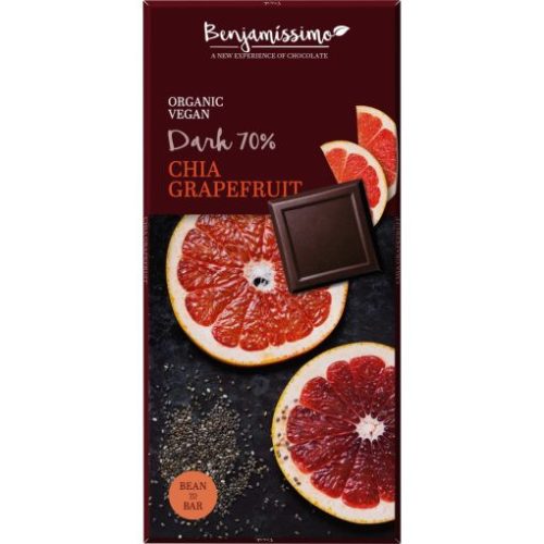 Benjamissimo BIO, vegán 70% étcsokoládé chia maggal és grapefruittal 70 g