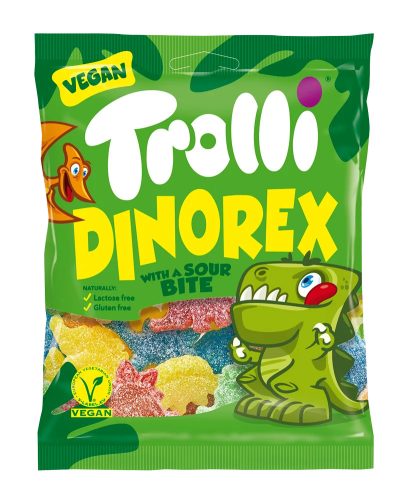 Trolli vegán, gluténmentes savanyú dinó gumicukor 100 g