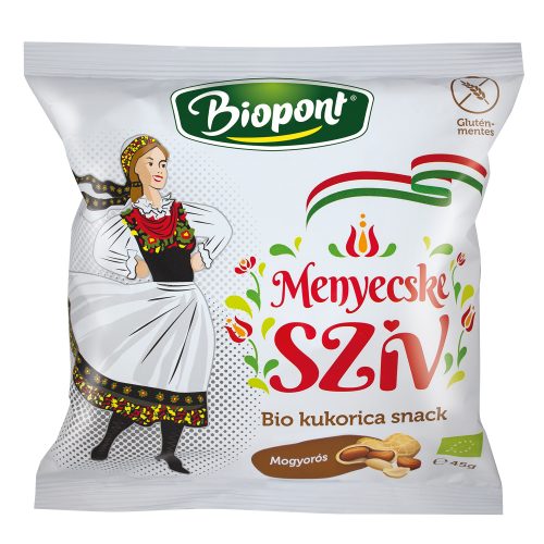 Biopont Menyecske szív kukorica snack mogyoró ízesítéssel 45 g