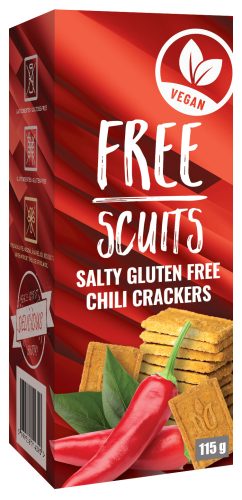 FreeScuits gluténmentes sós chilis keksz édesítőszerrel 115 g